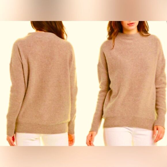 Magaschoni 100% Cashmere Super Soft Tan Funnel Neck Pullover Sweater - Picture 1 of 12
